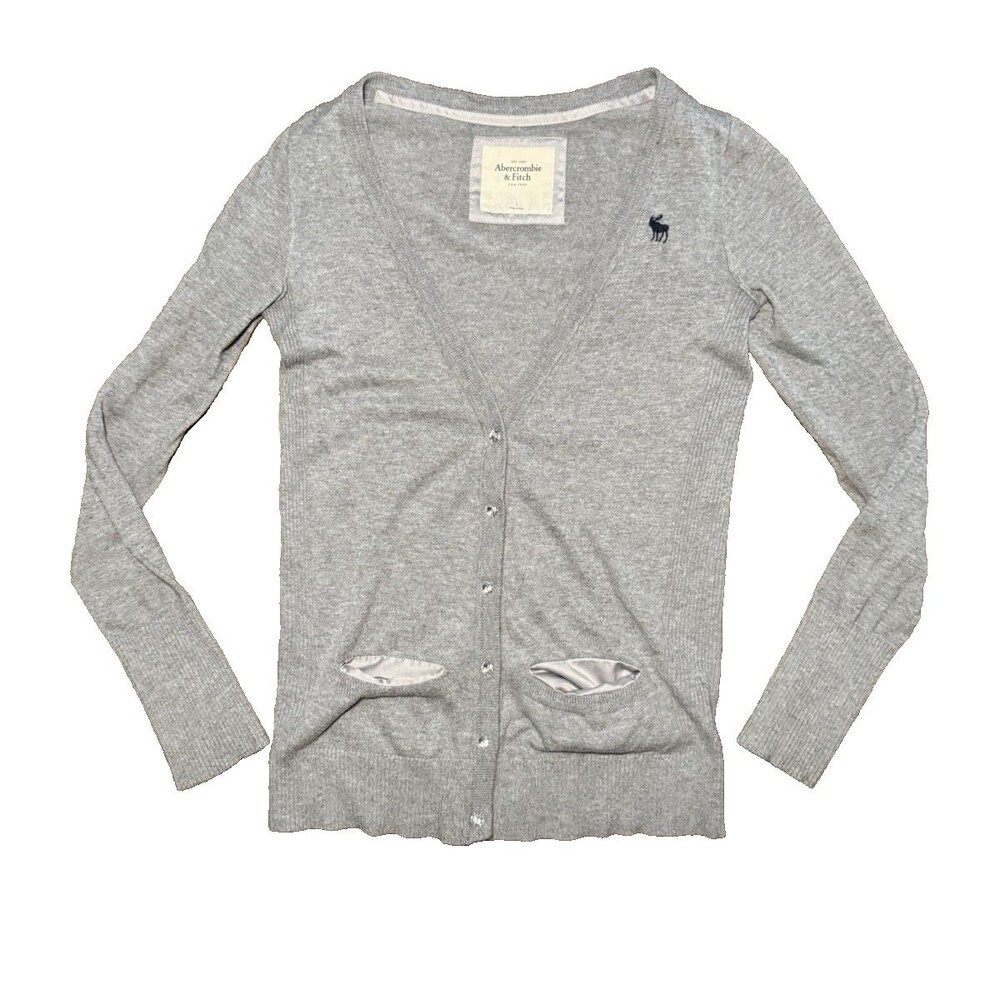 Abercrombie & Fitch Gray Rhinestone Preppy Cardigan Sweater Y2K Large
